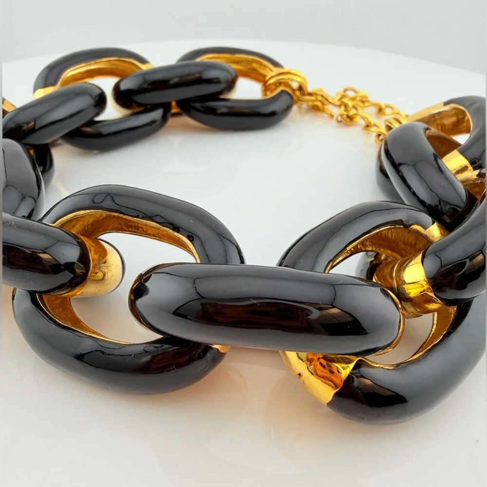 KJL black and gold Enamel chunky link chain
